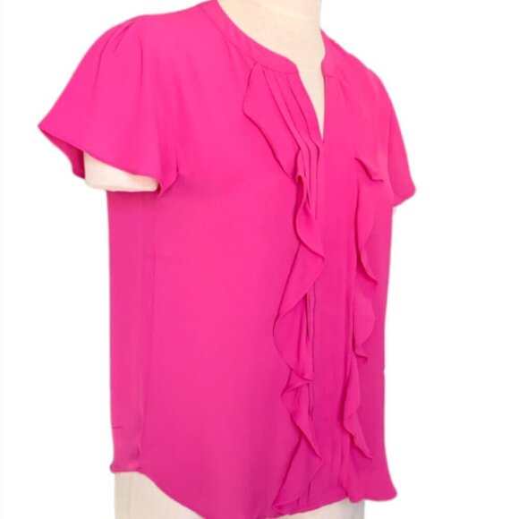 NWT Banana Republic Flutter-Sleeve Ruffle Blouse Sz Petite XS Pink #43K - Picture 3 of 7
